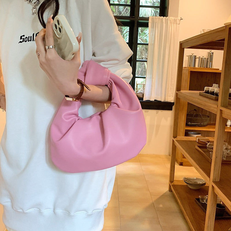 Autumn new fashion simple handbag high end niche design pleated cloud bag