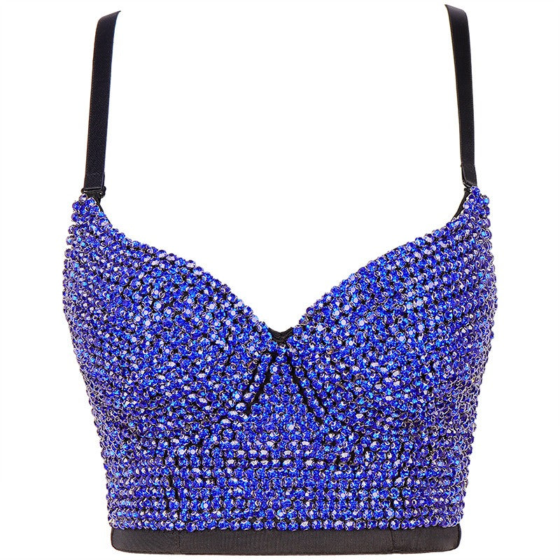 Fashionable camisole vest with shiny diamond top and beautiful back bra worn on the outside